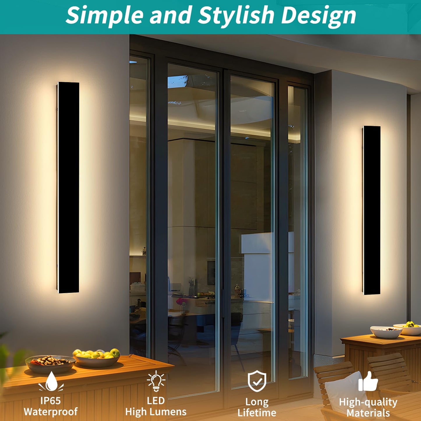Mikeru 3CCT Dimmable Outdoor Wall Sconce, 31.4in, IP65 Waterproof, Acrylic, Black, Model FTBD-ZB2P, 2-Pack with Remote