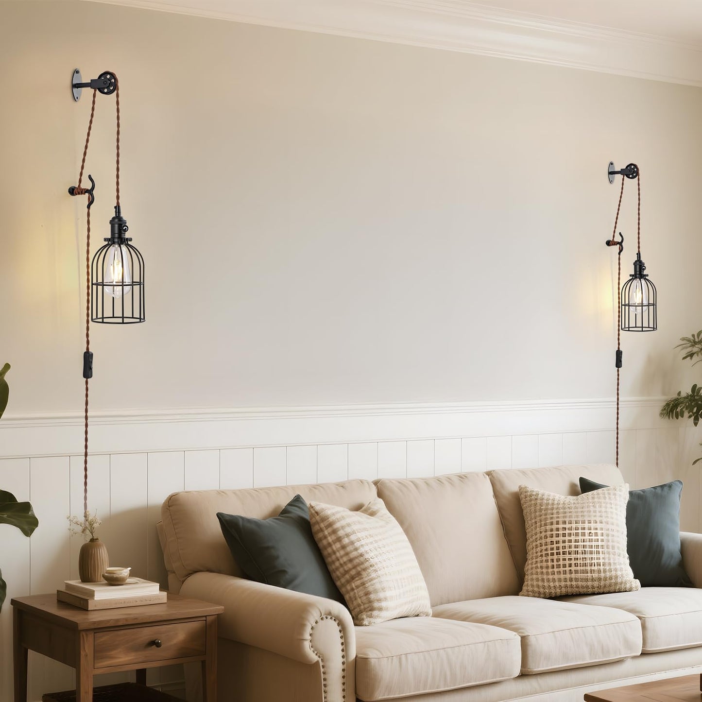 SEEBLEN Plug-in Pendant Light Set of 2, Industrial Metal Lamps, Style E-2, Black