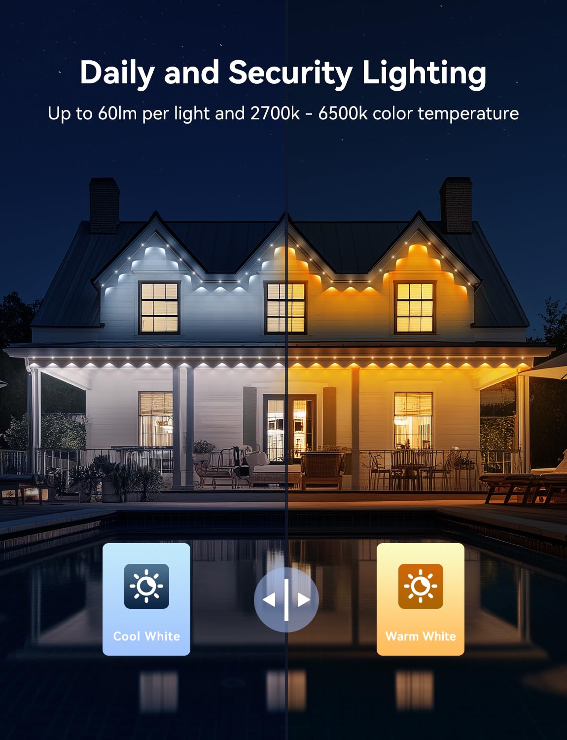 Lemonlovely Permanent Outdoor Lights Pro  180Ft With 132 Ic+Rgbcw Smart Led Eaves Christmas Lights For Daily Decoration  Ip67 Waterproof For Outside Xmas Halloween House Roof Lighting  White