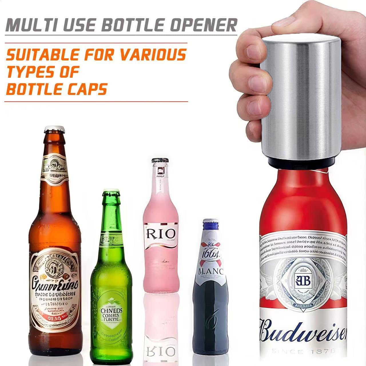 2PCS Automatic Beer Bottle Opener Magnetic Bottle Opener, Portable Push Down Draftt Top Beer Can opener Beer Opener Magnetic Bottle Cap Opener for Kitchen Home Bar Restaurant Household Men Gift