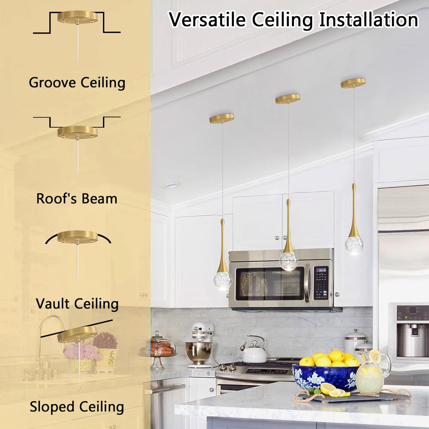 Cenozo Modern Pendant Lights For Kitchen Island Led Dimmable Crystal Glam Ceiling Pendant Lighting For Dining Room Hallway Bedroom Corner Lamp Antique Gold