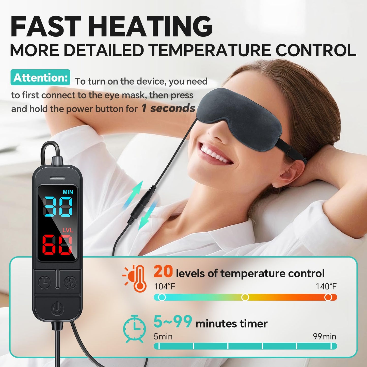 Visader Heated Eye Mask for Dry Eyes, Stye & Migraines Relief - USB Electric Warm Compress with 20 Temp/Time Settings, Washable Flaxseed Cover for MGD, Blepharitis & Eye Strain