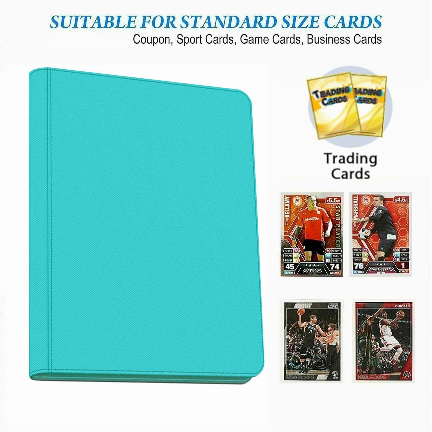 9-Pocket Zippered Trading Card Binder, 864 Pockets Double-Sided Side-Loading Card Organizer Album, PU Leather Card Holder Protector for MTG, TCG, Sports Cards (Teal)