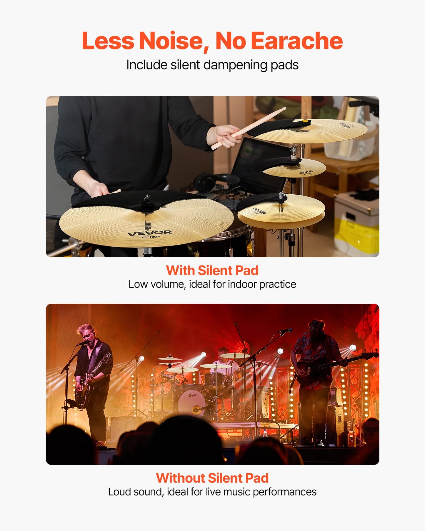 Vevor Cymbal Pack, 5 Pieces Cymbals For Drum Set, Alloy Cymbals Drum Set Includes 14-Inch Hi-Hats, 16-Inch Crash, 18-Inch Crash,