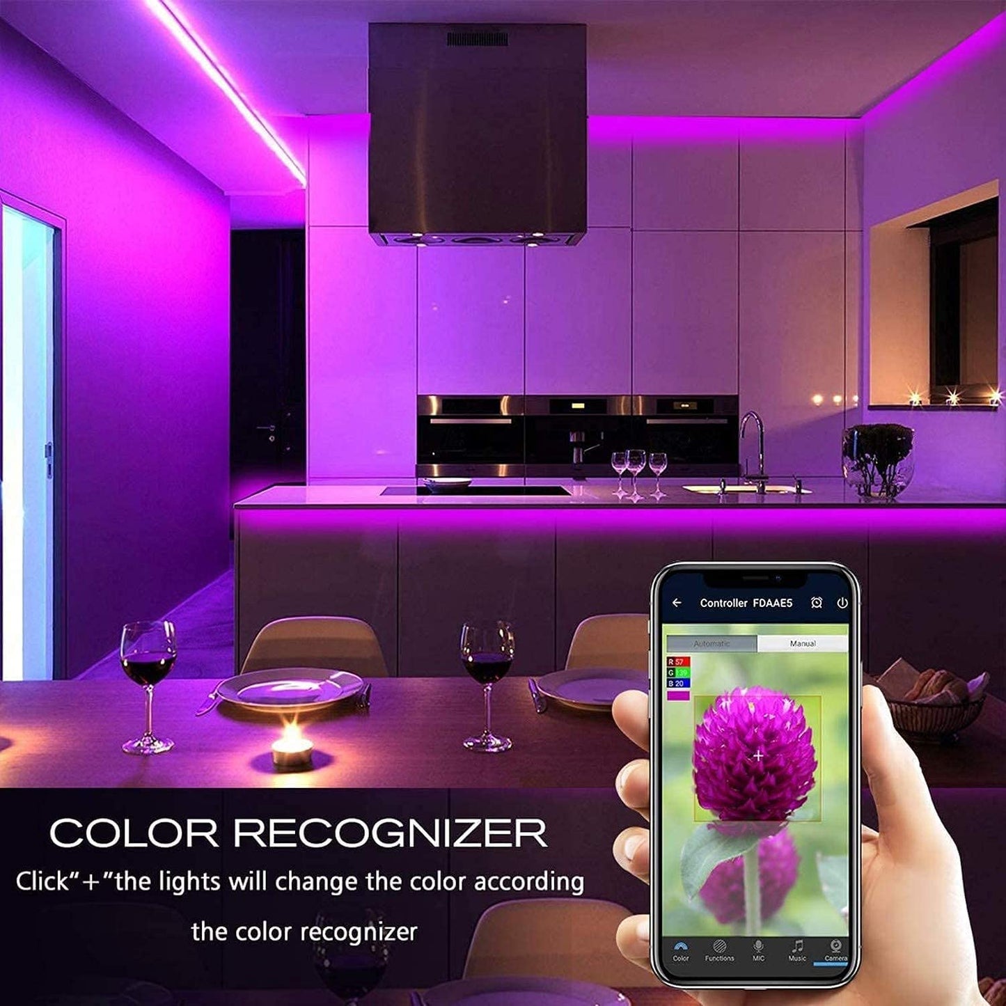 Miheal Wifi Led Light Strip Kit - 65.6Ft Waterproof 5050 Rgb, Black Pcb, Compatible With Android/Ios