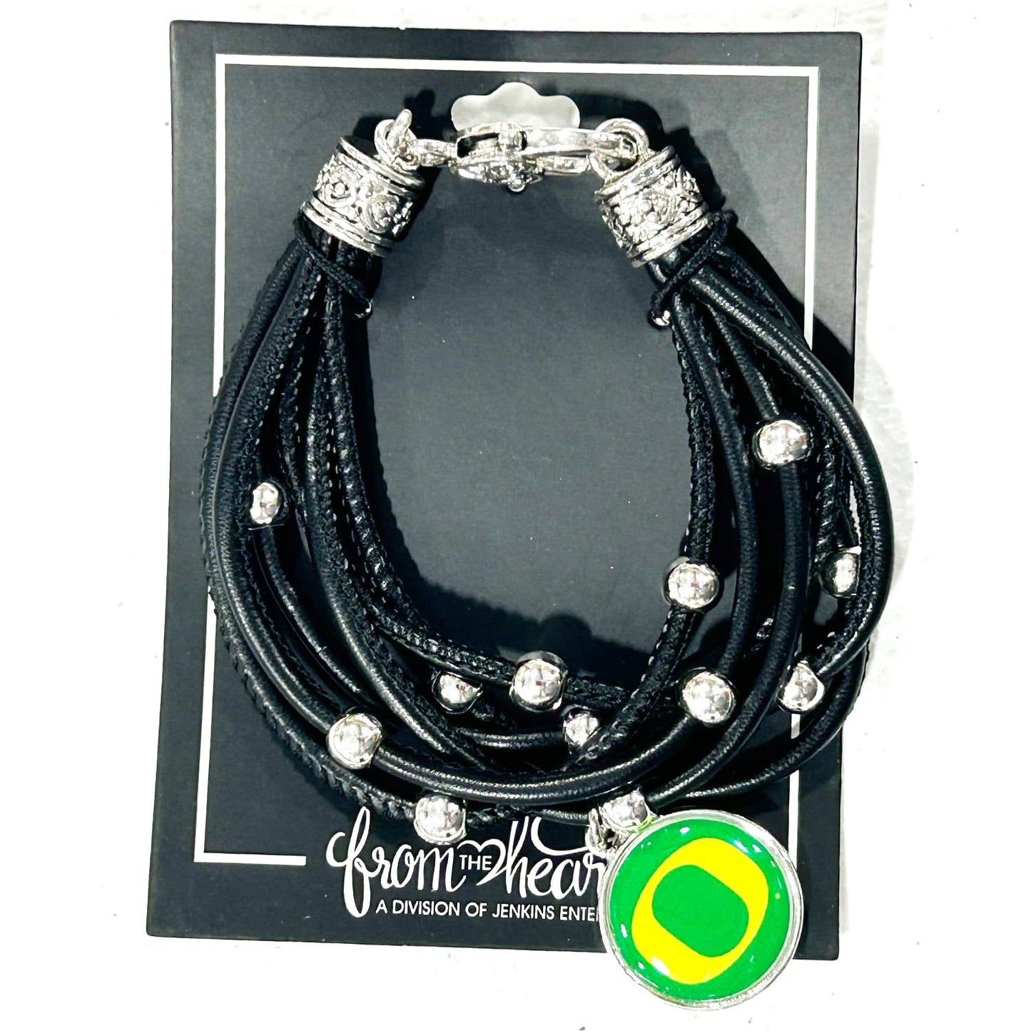 From The Heart Leather College Charm Bracelet for Women - College Game Day Jewelry for Sports Fans (Oregon)