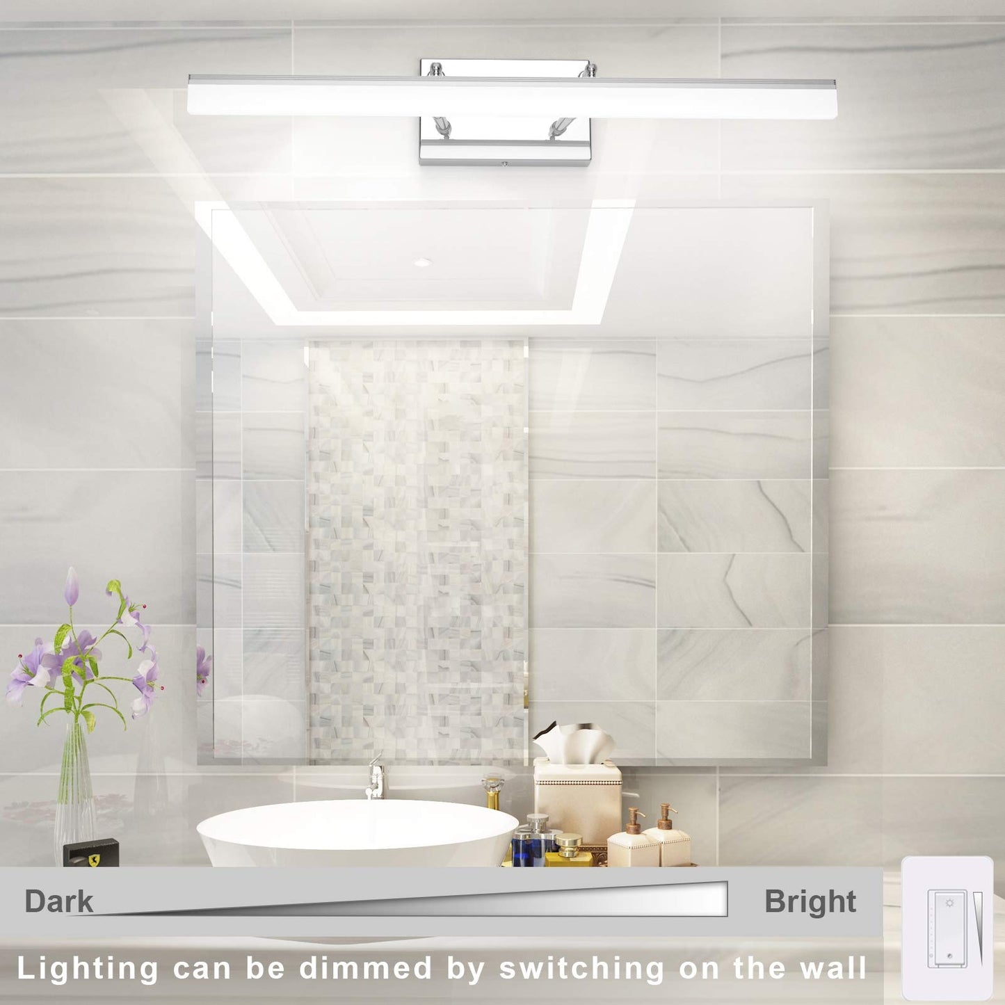 Aipsun 24 Dimmable Led Vanity Light Fixture - Polished Chrome, Stainless Steel Base, Model 6480-14W