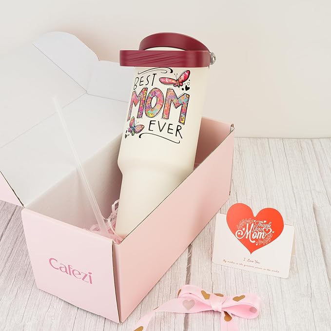 Gifts for Mom, Mothers Day Gifts from Daughter or Son, Mom Gifts - Happy Birthday, Christmas, Mother's Day Gift - 40 oz Tumbler with Handle and Straw (Butterfly)