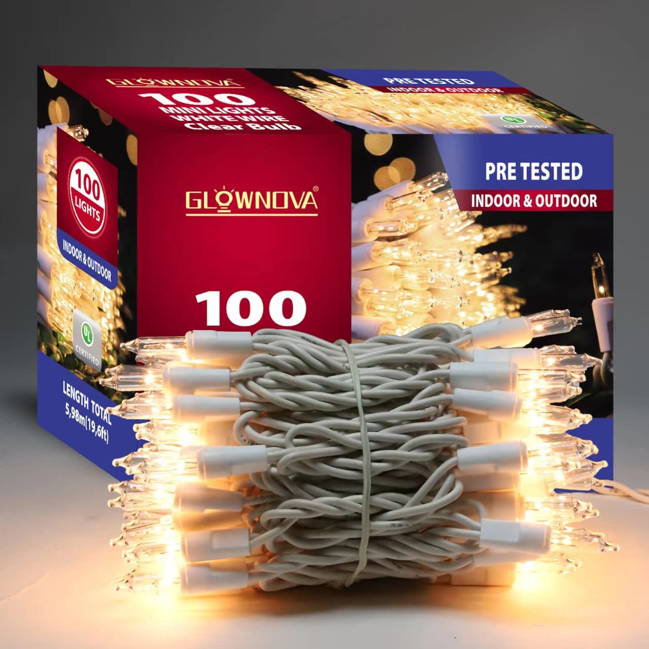 Glownova White Wire  Clear Incandescent Bulb 100 Mini String Lights For Indoor Christmas Tree Garland Birthday Wedding Party Festival Decoration