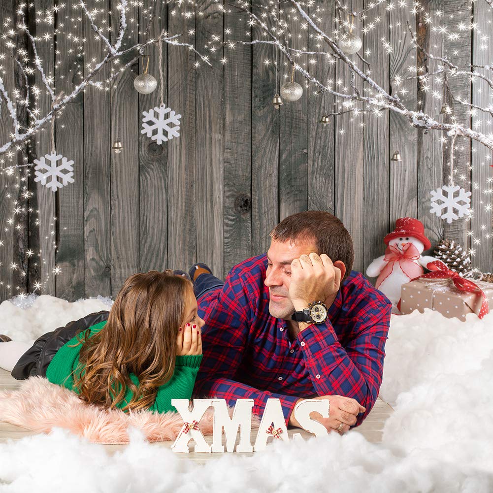LYWYGG Christmas Backdrop 6x6FT Vinyl Snow Floor Wooden Wall Photography - Brown