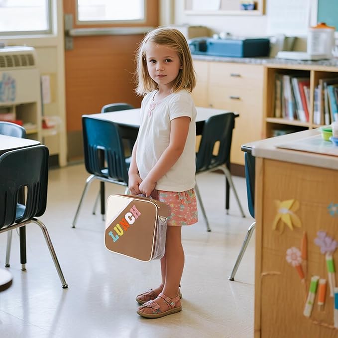 Lunch Bag Kids,Insulated Lunch Bag With Adjustable Shoulder Strap,Reusable Lunch Bag for Kids, Girls,Boys, lunch Bag Women,Preppy Lunch Box for School,Travel, Picnic (brown)