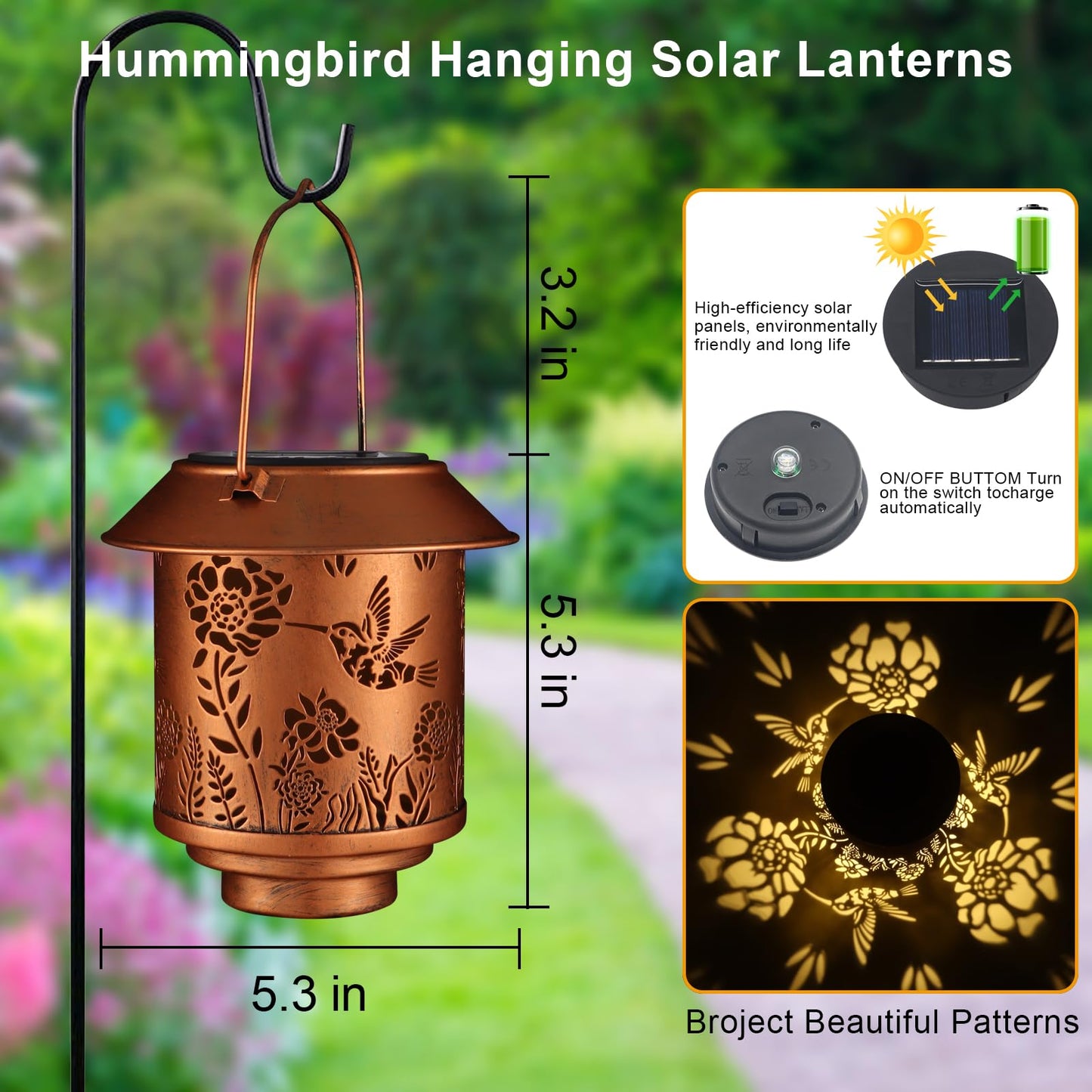Solar Lantern Outdoor Hanging Lights Gifts For Women Mom Metal Garden Decor Outside Waterproof Led Lanterns For Patio(Hummingbird-2P)