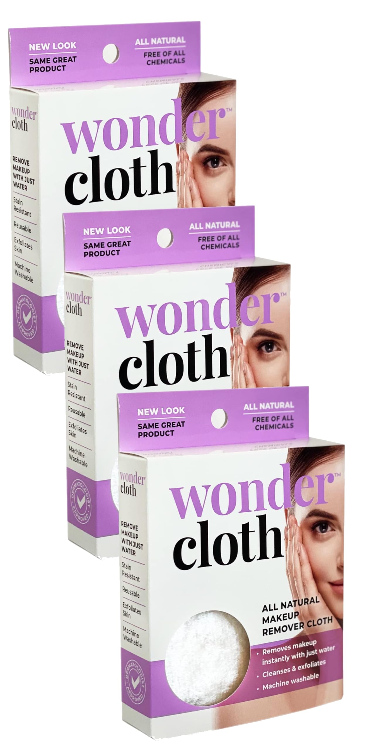 Wonder Cloth (Pack of 3) - All Natural Make-Up Remover Cloth, Removes Makeup Instantly with Just Water, Cleanses and Exfoliates,