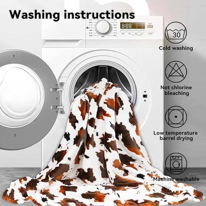GEULAY Fleece Blanket Twin Size Brown and White Cow Print Throw Blanket Lightweight Cozy Plush Twin Bed Blanket Fuzzy Cute Couch Blanket All Season 60"x80"