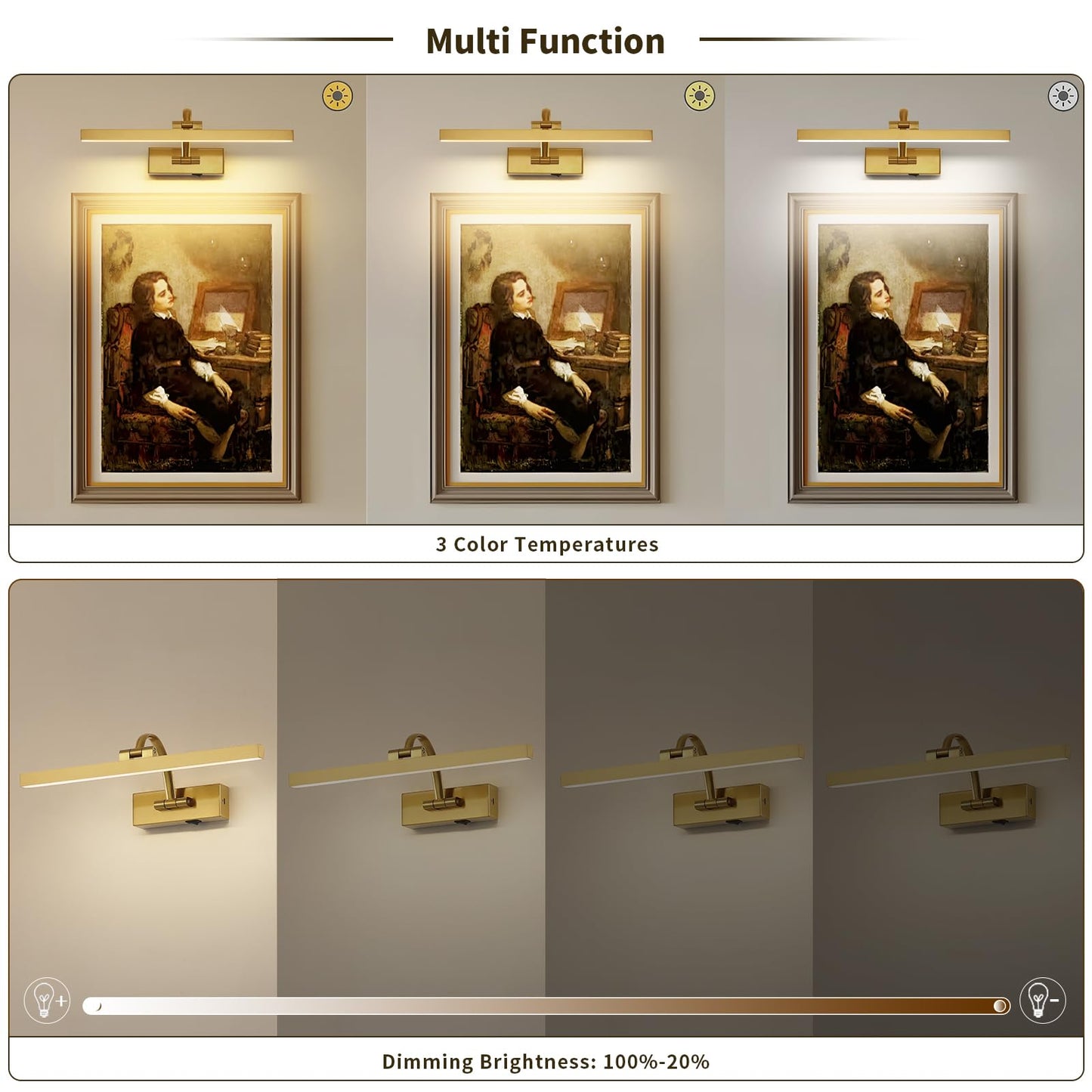 Desoop Picture Lights For Wall Battery Operated  Brass Art Lighting For discomfort-reducingtings With Remote And Timer  Wireless Gallery Light For Portrait Frame Artwork  16 Inch 3Cct Dimmable