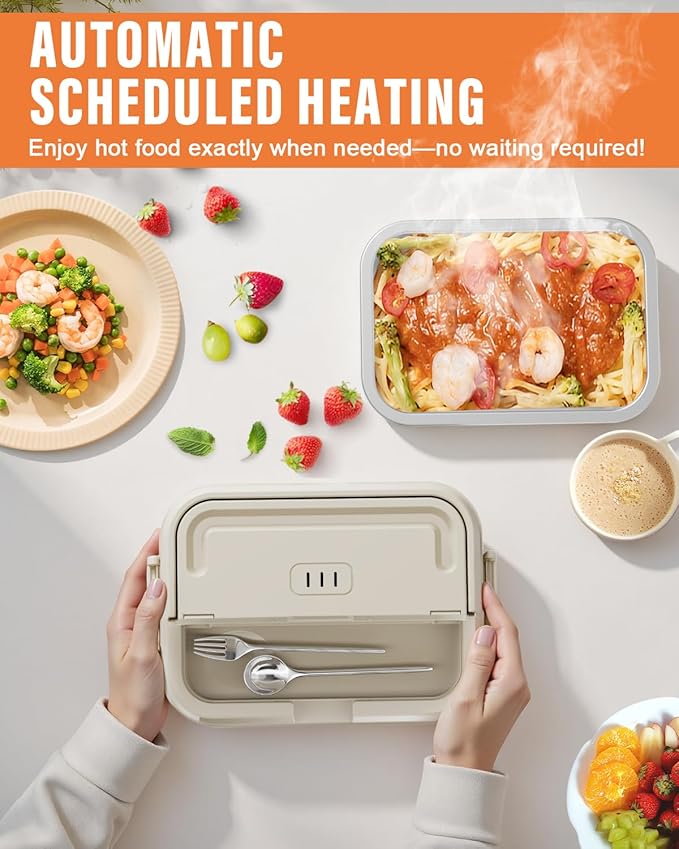 Cordless Electric Lunch Box for Adults – Heated Lunch Box with 1100ML SS Container, Battery-Powered Food Warmer with Leakproof Lid, Fast Heating Up to 220°F for Office, Car, Travel