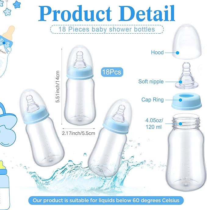 Roowest Bottle Chug Baby Shower Games Sets Including 18 Pcs Feeding Bottles with 1 Bottle Chug Wooden Sign for Gender Reveal Baby Shower Party Supplies(Blue,Cowboy)