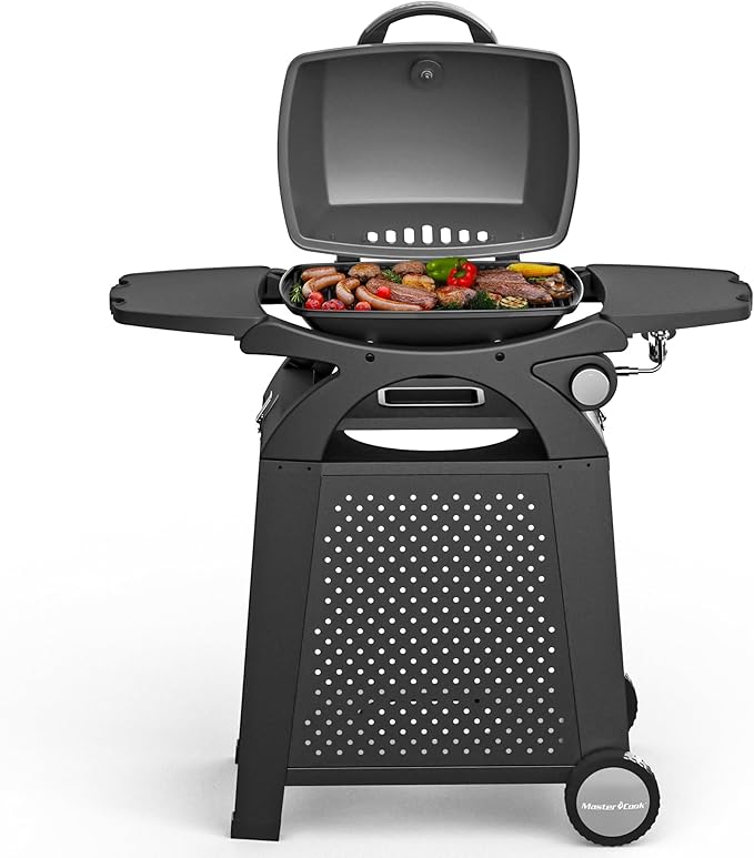 MASTER COOK Propane Gas Grill, Portable Tabletop Barbecue Grill with Cart for Patio, Camping, Travel