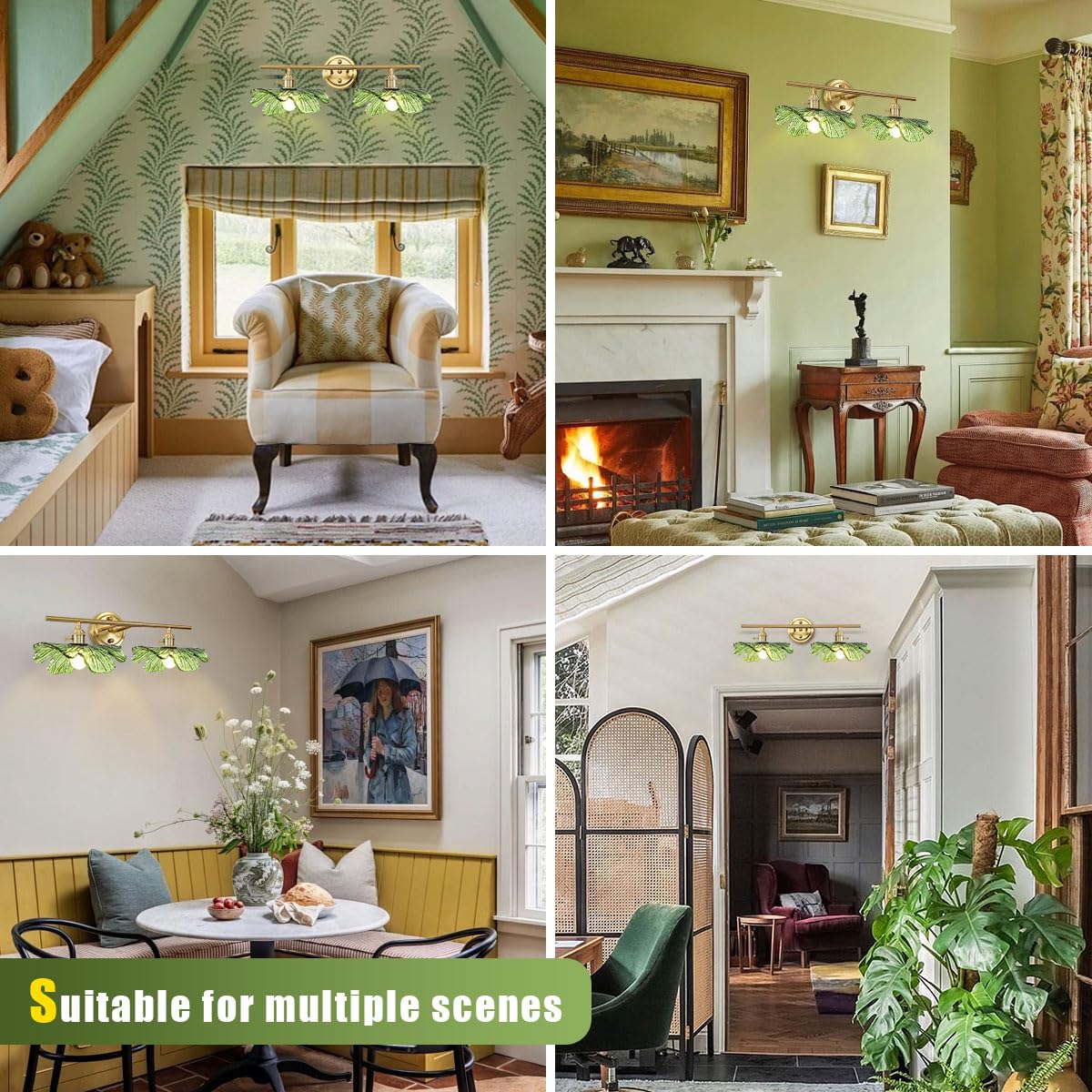 Auwieou 2 Light Bathroom Lighting Fixtures Over Mirror  Vintage Wall Sconces With Glass Shade Green Vanity Lights Mid Century Wall Sconce Light Gold Wall Lighting For Bedroom Living Room Hallway