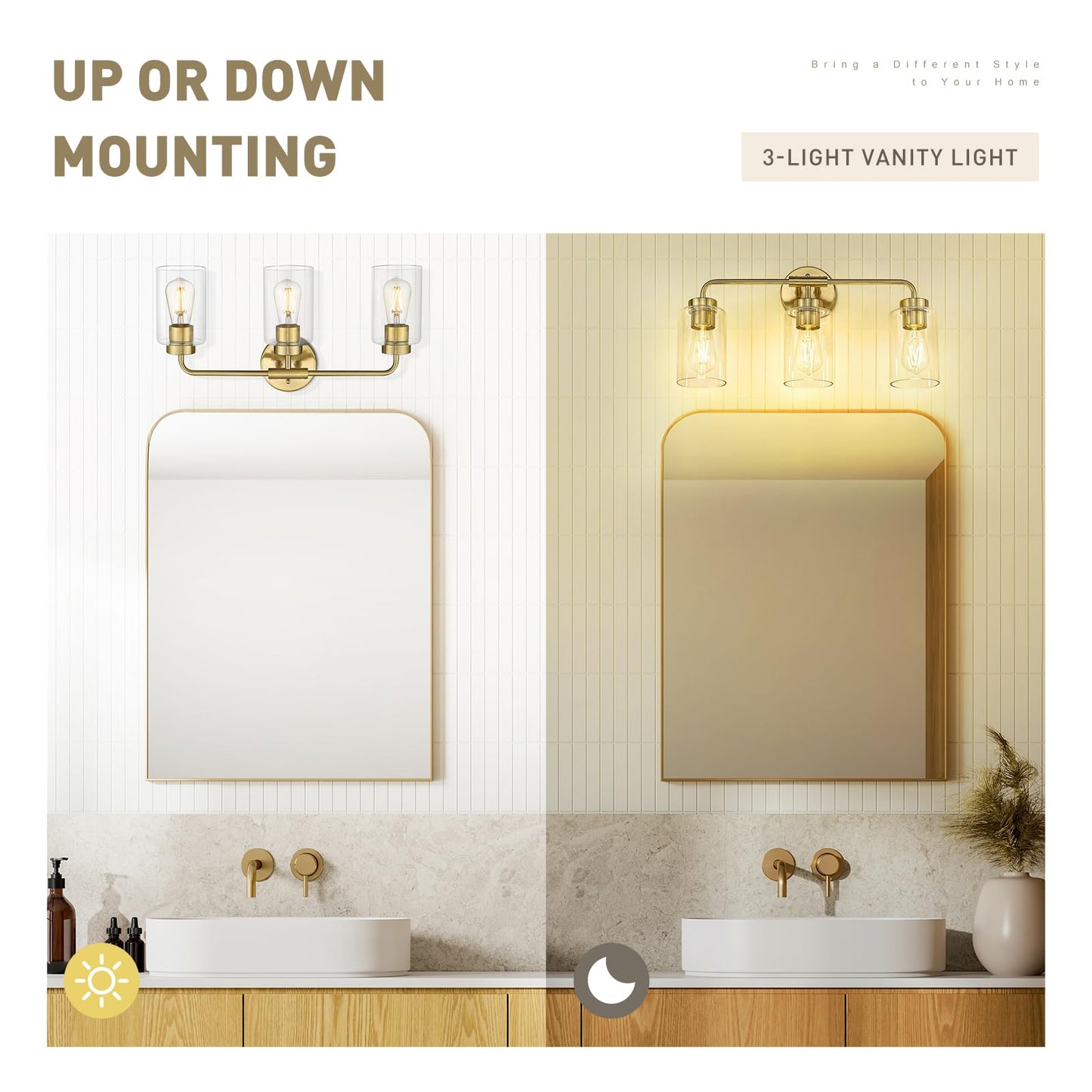 Zeyu 3-Light Vanity Lighting Fixtures  Modern Vanity Lighting Fixtures Over Mirror With Cylinder Clear Glass Shade  Brushed Gold Finish  Zs62B-3W Bg