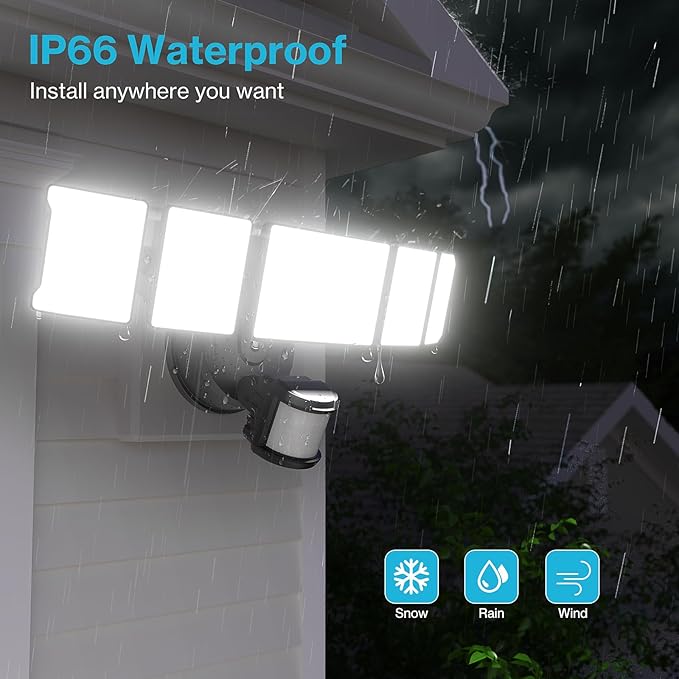 Olafus 100W Motion Sensor Outdoor Lights, 10000LM 2 Pack Motion Sensor Flood Light, Dusk to Dawn Outdoor Lighting, IP65 Waterproof Motion Detector Lights for Outside, Black