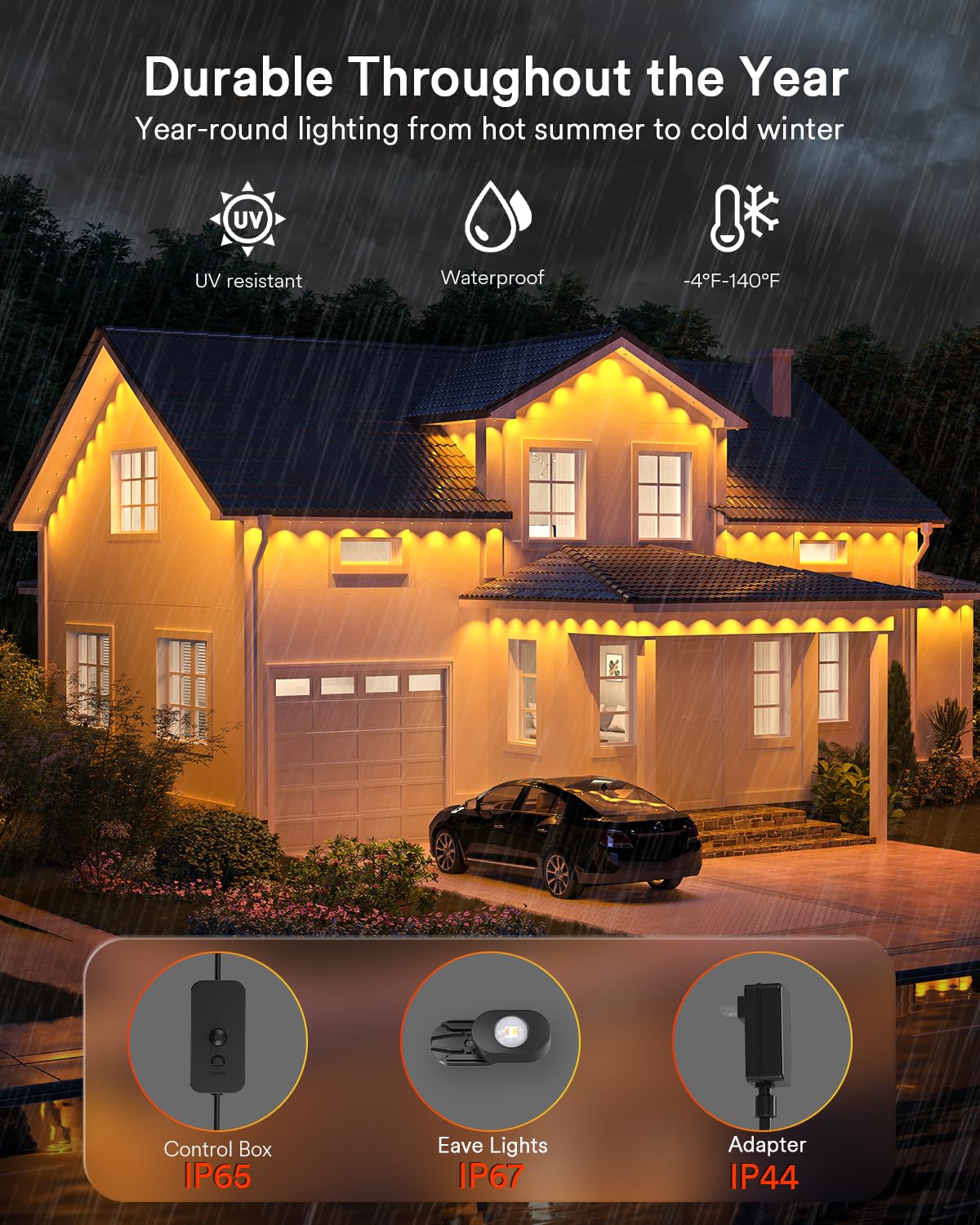 Lumary Smart Permanent Outdoor Lights 2 With Remote & Slide-Base  100Ft With 60 Rgbaicw Leds 3600Lm For Daily & Accent Lighting  110+ Modes For Halloween Christmas Decor  Work With Alexa Google  Black