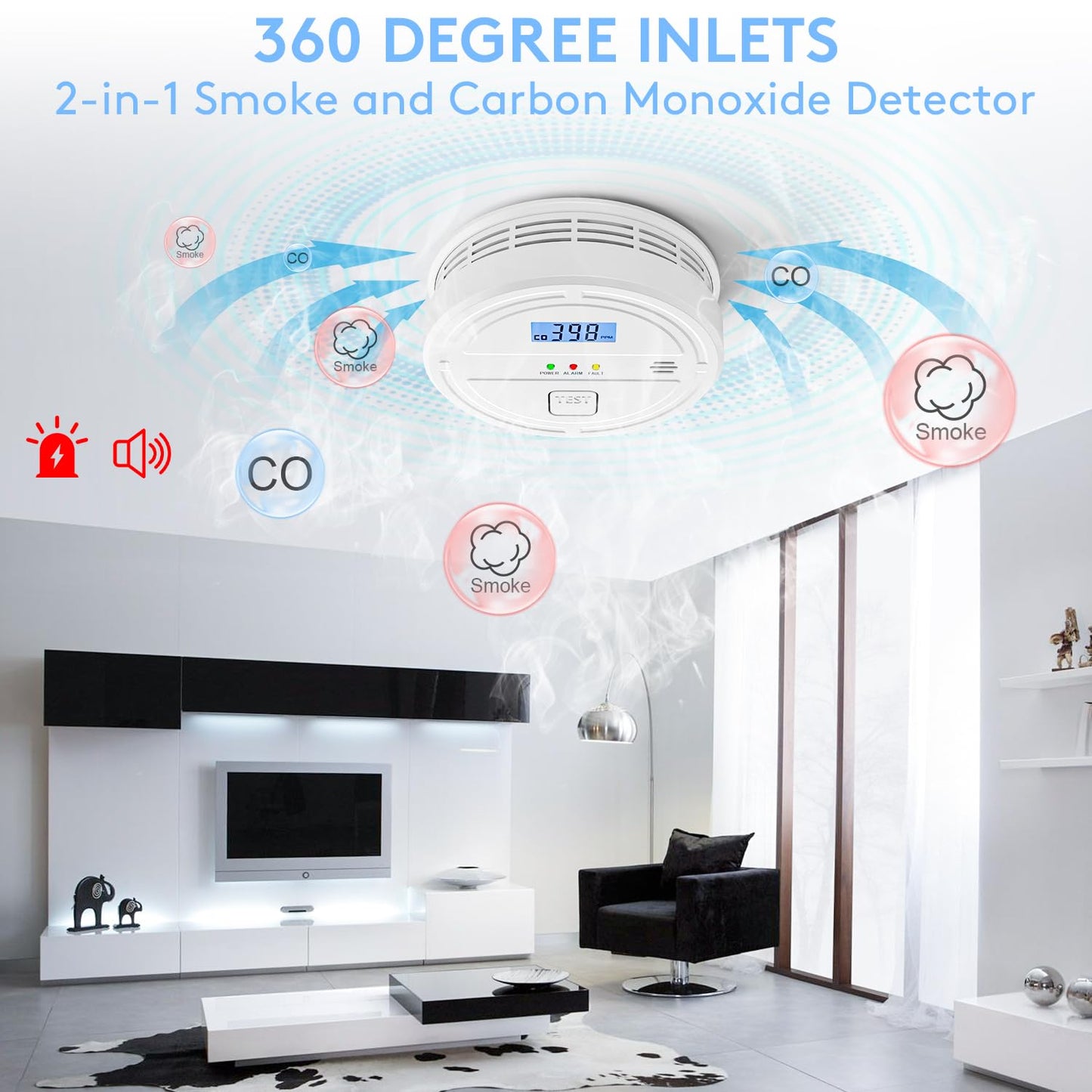 4 Packs Smoke & Carbon Monoxide Detector Battery Operated,2-in-1 Smoke Detector Carbon Monoxide Detector Combo,Smoke Alarm with Digital Display for Home