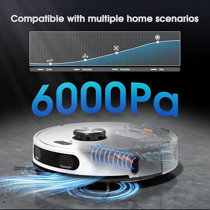 Robot Vacuum and Mop, 3-in-1 Robotic Vacuums Cleaner with LiDAR Navigation Smart Mapping & Max Strong 6000Pa Suction, Self Emptying Bases for 70 Days-White
