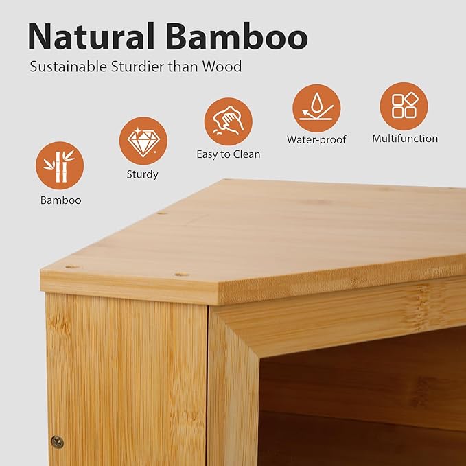 Bamboo Corner Bread Box for Kitchen Countertop, Log Bread Storage Box, Double-Layer Round Wooden Breadbox with Acrylic Transparent Window installed under cabinets, Store Various Foods and Items