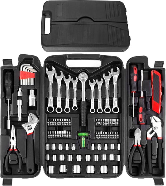 TLGREEN 95 Piece Tool Set, Tool Kit, Mechanics Tool Set, Portable Toolbox with Adjustable Wrench Pliers Socket Bits, with ...