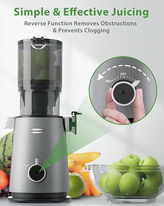 Cold Press Juicer - Wide Mouth Feed Chute with Self Feeding Design - Slow Masticating Juicer for Vegetables and Fruits - Juice Extractor Machine High Juice Yield - Easy to Clean & Assemble