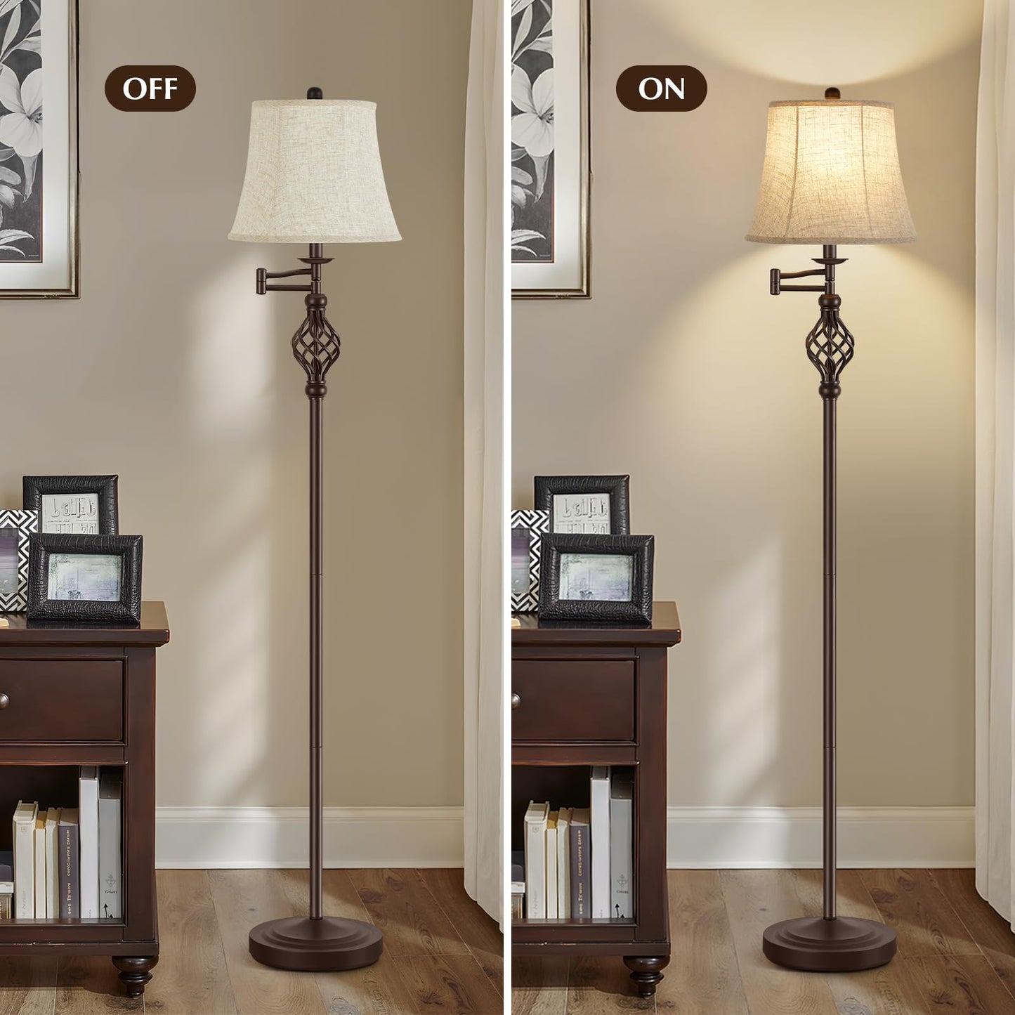 GyroVu Floor Lamp, Adjustable Swing Arm, Vintage Metal Design, Red Brown, Ideal for Living Rooms and Bedrooms