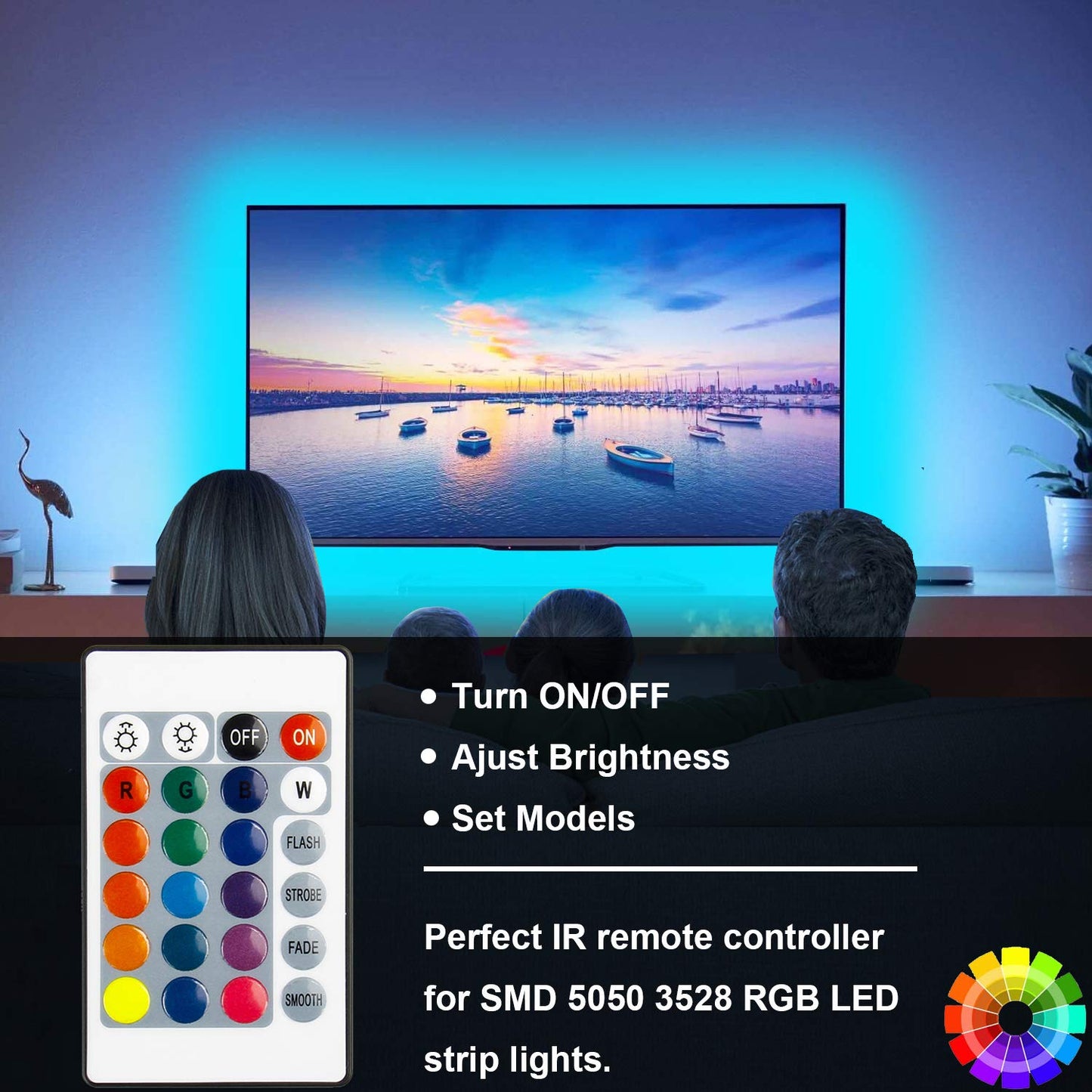 Supernight Rgb Led Strip Light Remote Controller - 24 Keys Ir Dimmer For 12V 5050/3528 Lights, Plastic, Rgb