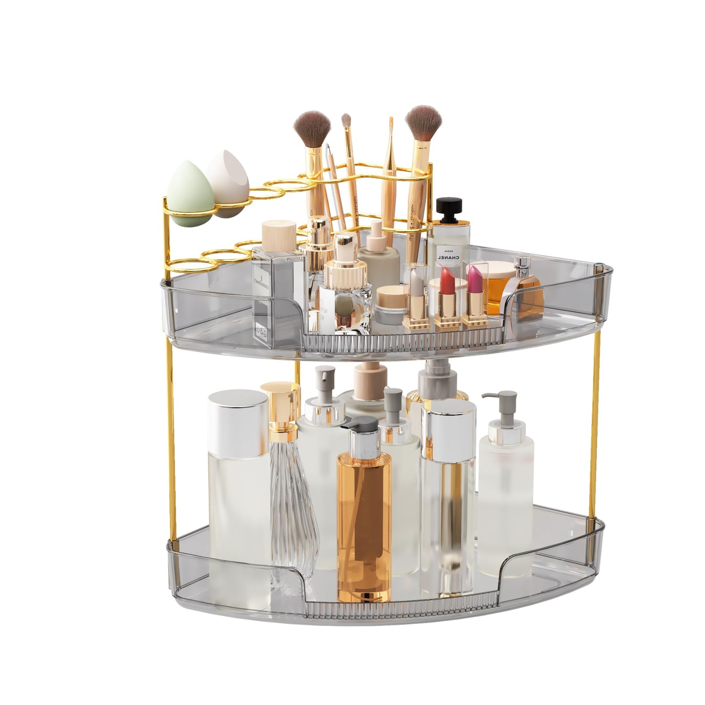 FELIZHOUSE 2-Tier Makeup Organizer for Vanity & Bathroom Countertop - Acrylic Storage Shelf with Perfume Tray & Makeup Brush Hol