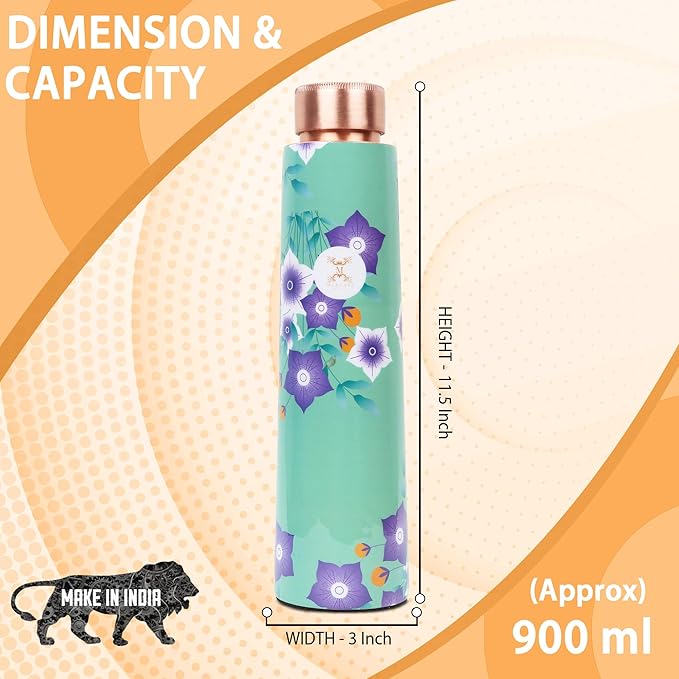 Pure Copper Water Bottle Experience the Benefits of MERCAPE® Pure Copper Water Bottle - Joint Less, Leak Proof (900ml) (Classic 2)