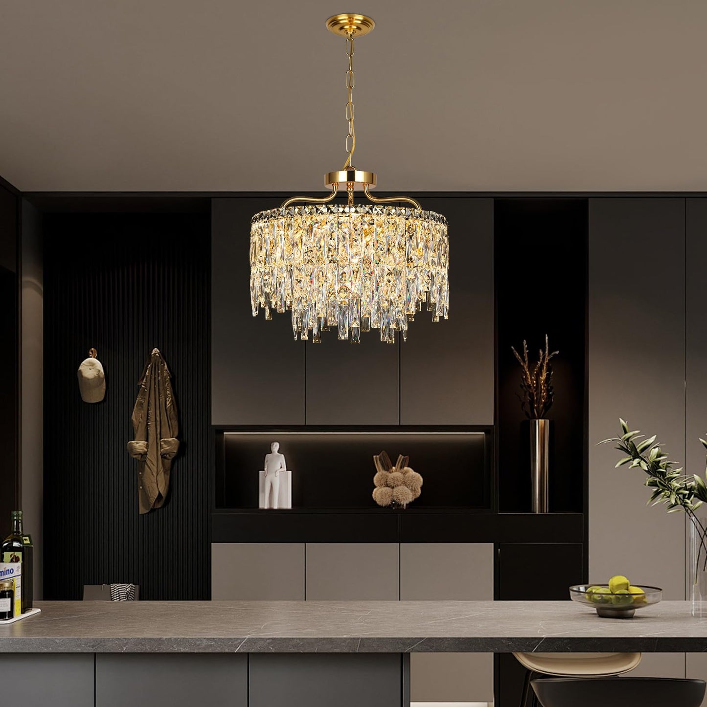 6 Light Gold Crystal Chandelier | Modern Crystal Chandeliers For Dining Room Light Fixture | stylish Ceiling Pendant Lighting For Living Room | Bedroom | Entryway | Foyer | Staircase | Barthroom