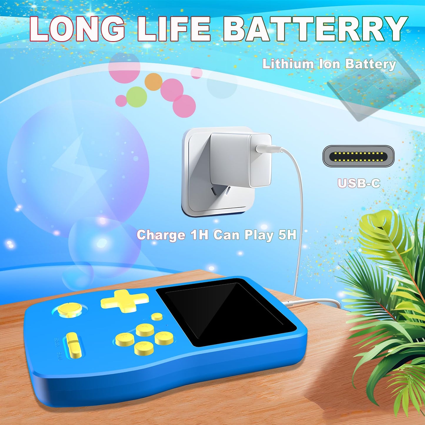 Great Boy 32 Bit Handheld Games Toys for Kids with 139 Video Games Boys Girls Children's 3.0 Inches IPS Screen Rechargeable Gaming Device Preschooler Party Easter Birthday Xmas Gift (Blue)