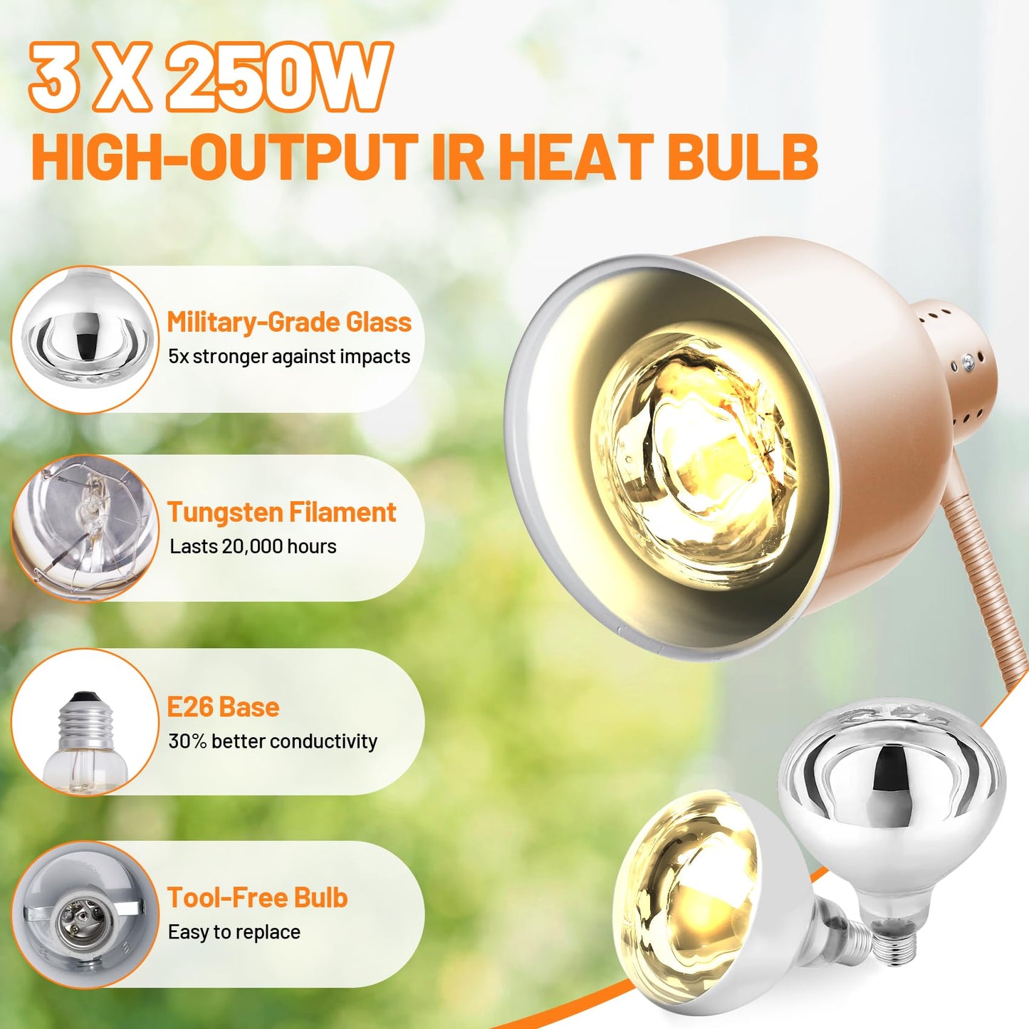 Food Heat Lamp, Commercial 500W Infrared Dual-Head Table Food Warmer Lamp, with 360° Adjustable, Suitable for Buffet Tables, Restaurant Kitchens and Catering Services