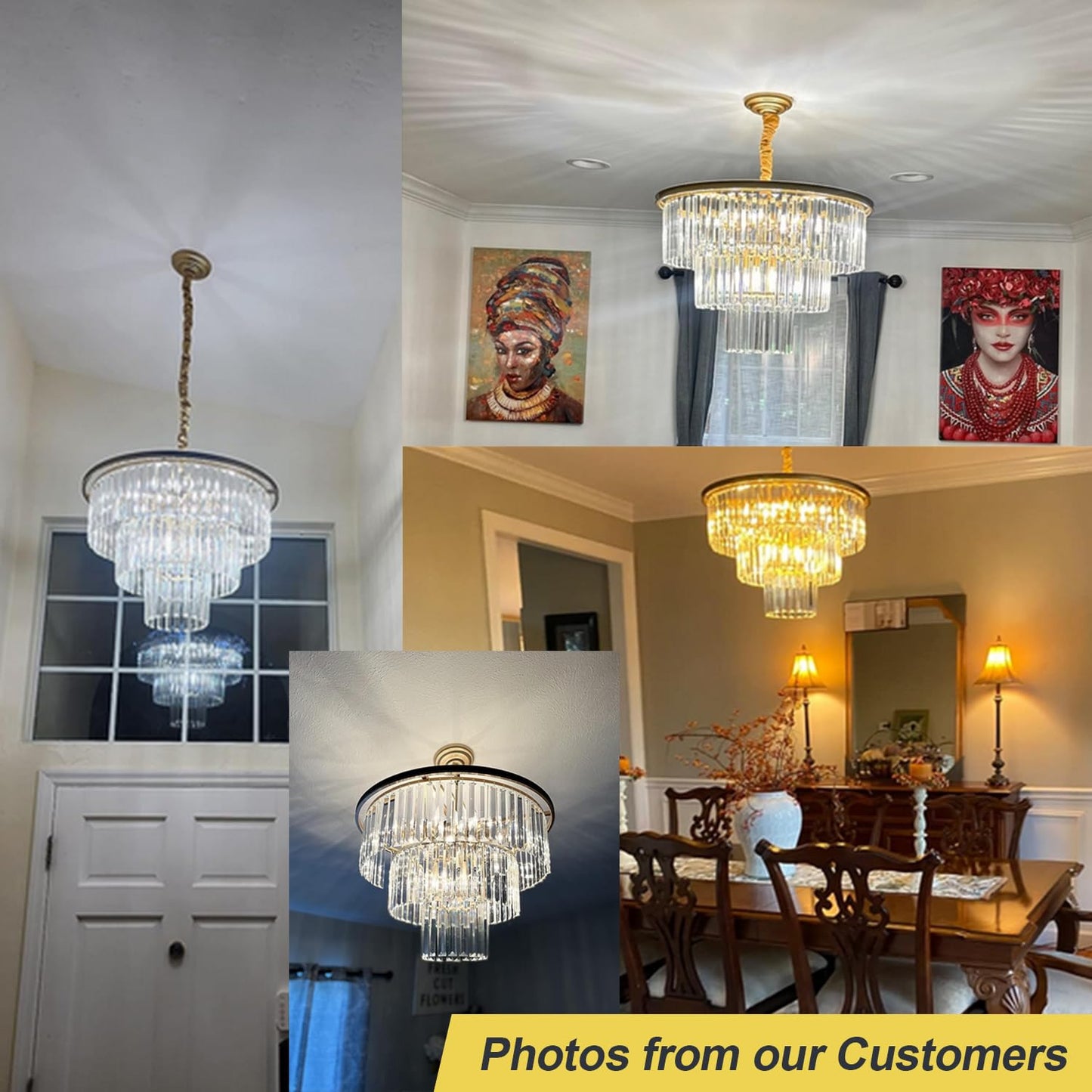 Brfaixla 12-Light 23.64 Gold Modern Crystal Chandelier Crystal Pendant Chandeliers Light Fixture 3-Tier Hanging Lighting For Living Dinning Room Bedroom Foyer