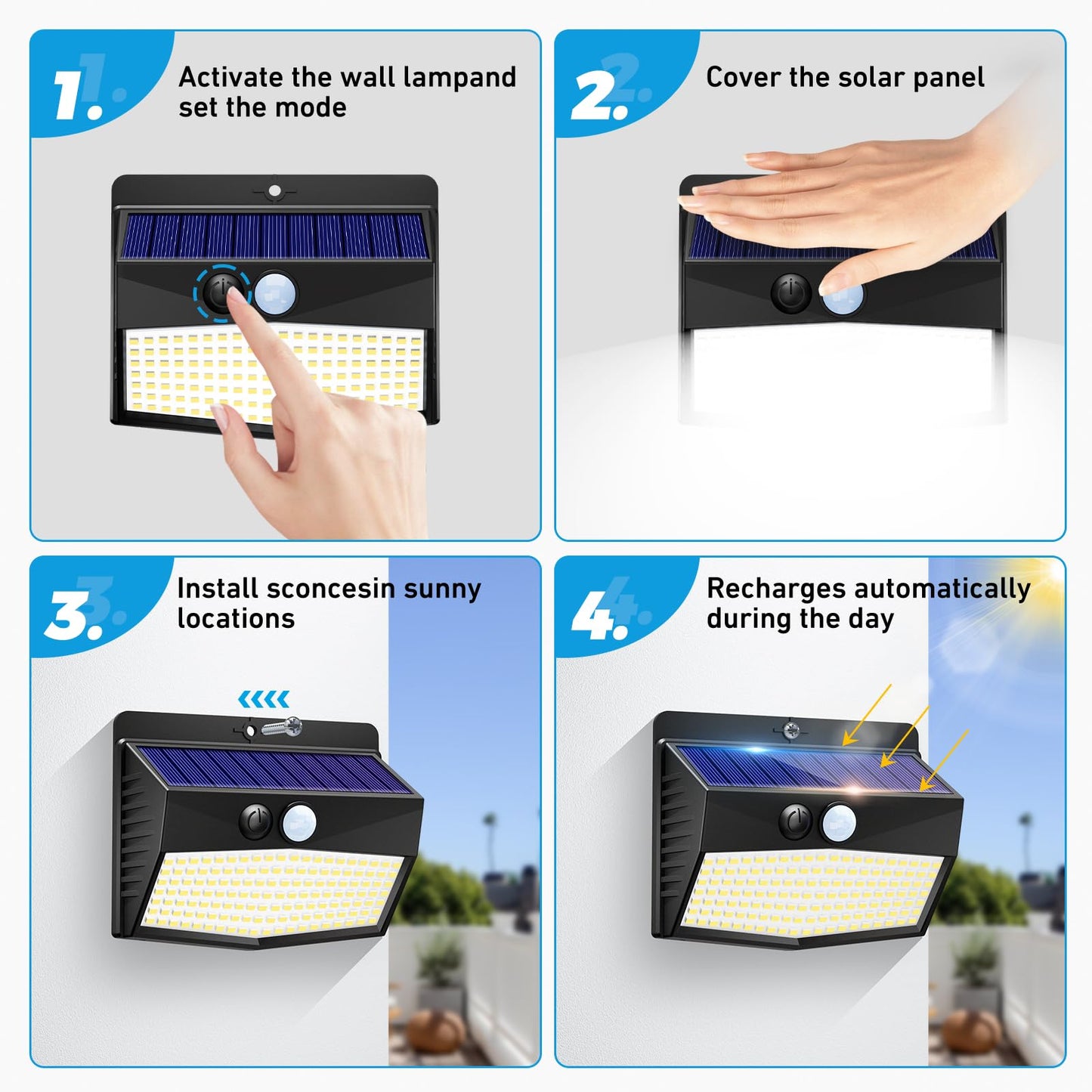 Peasur Solar Outdoor Lights, Motion Sensor, Waterproof, 20 Pack, Black, 3 Lighting Modes, Wall Lights for Garden and Yard