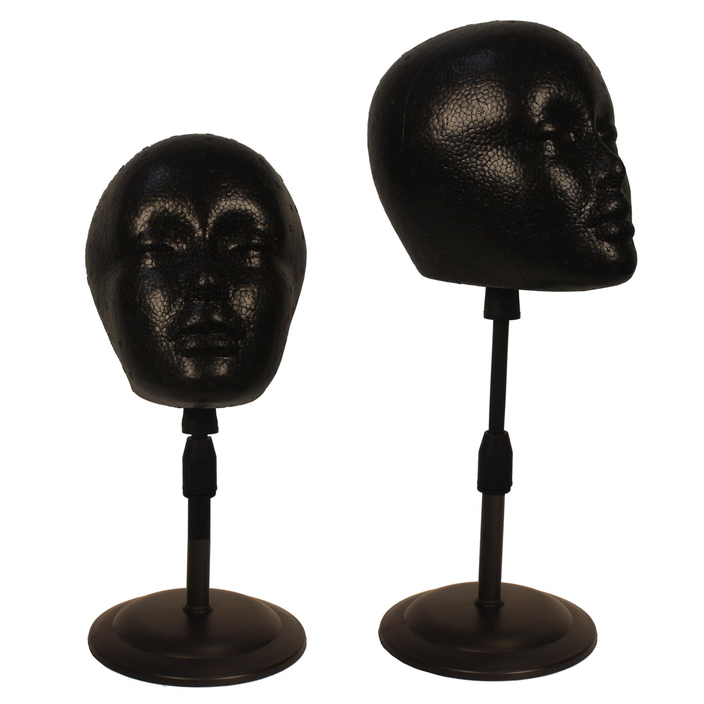 FASHION DO 2 PACKS Adjustable wig or hat black styrofoam mannequin head holder stand (13   to 17   ) (Black head 01)