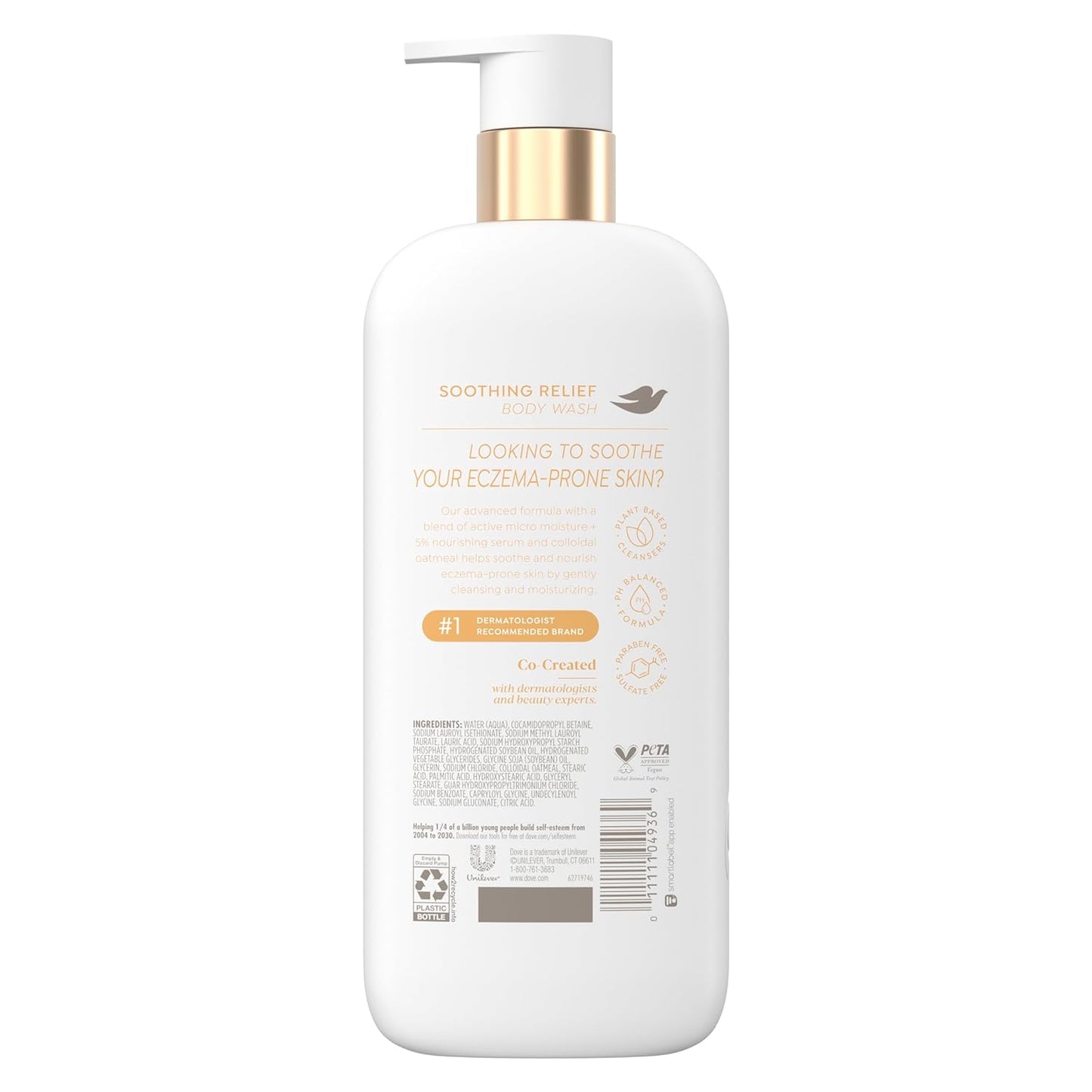 Dove Fragrance Free Body Wash Soothing Relief Moisturizes eczema-prone skin 5% nourishing serum with colloidal oatmeal 18.5 oz