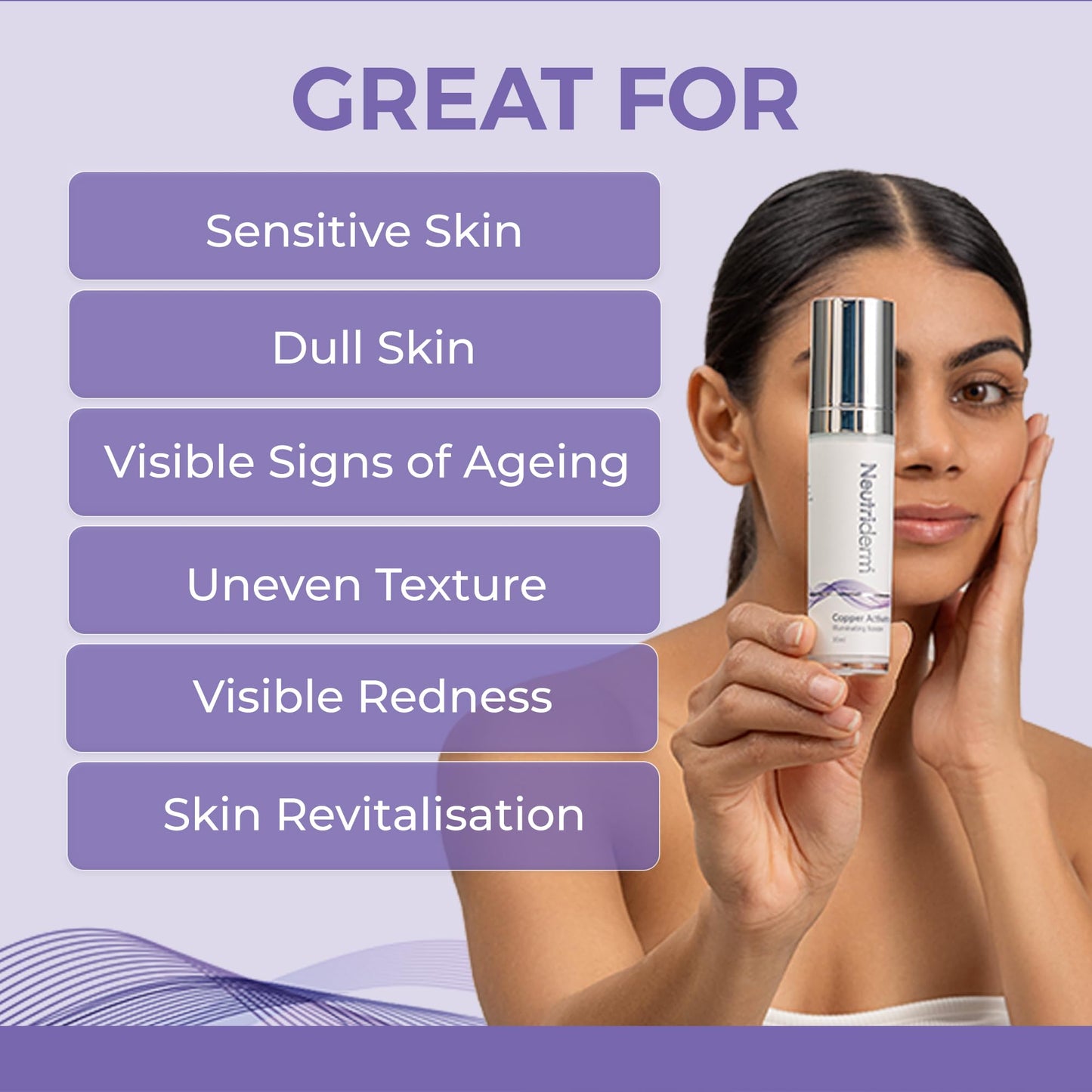 Neutriderm Copper Activator Face Serum, Hydrating & Revitalizing Serum with Copper PCA & Lactic Acid, Lightweight Moisturizer fo