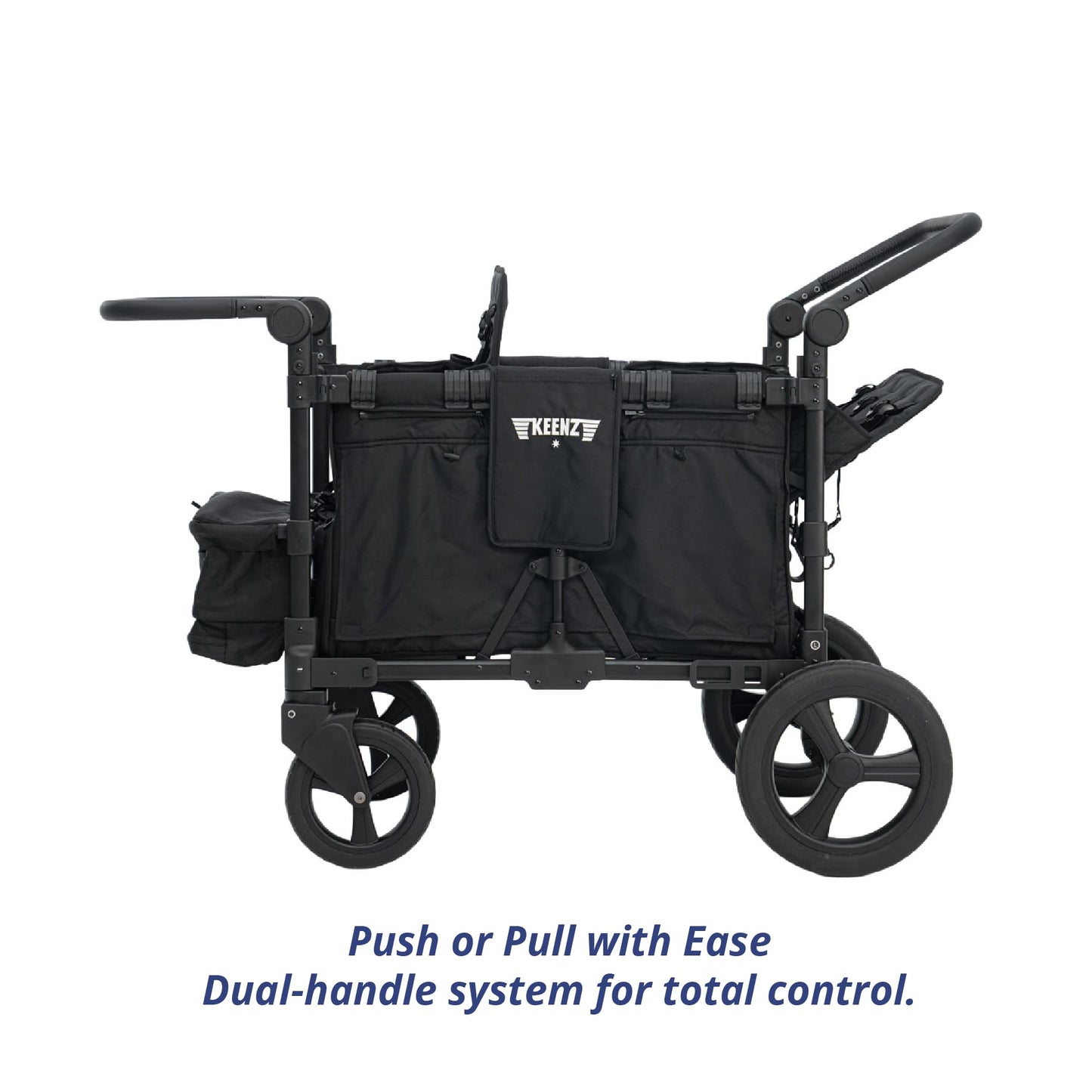 Keenz MOOV 2-Passenger All-Terrain Stroller Wagon with Reclining Seats, Cooler Bin, Push/Pull Handle, and Rubber Wheels – Foldable Wagon for Kids and Toddlers, Black