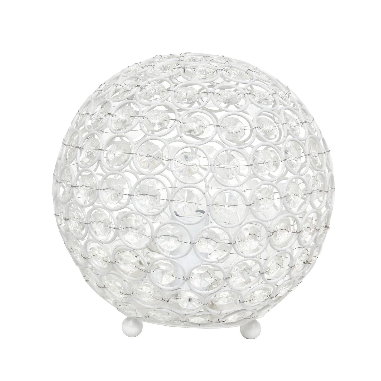 LALIA HOME Elipse Medium Table Lamp - 8in Metal Crystal Round Sphere - White - Model 1270-LHT-3009-WH
