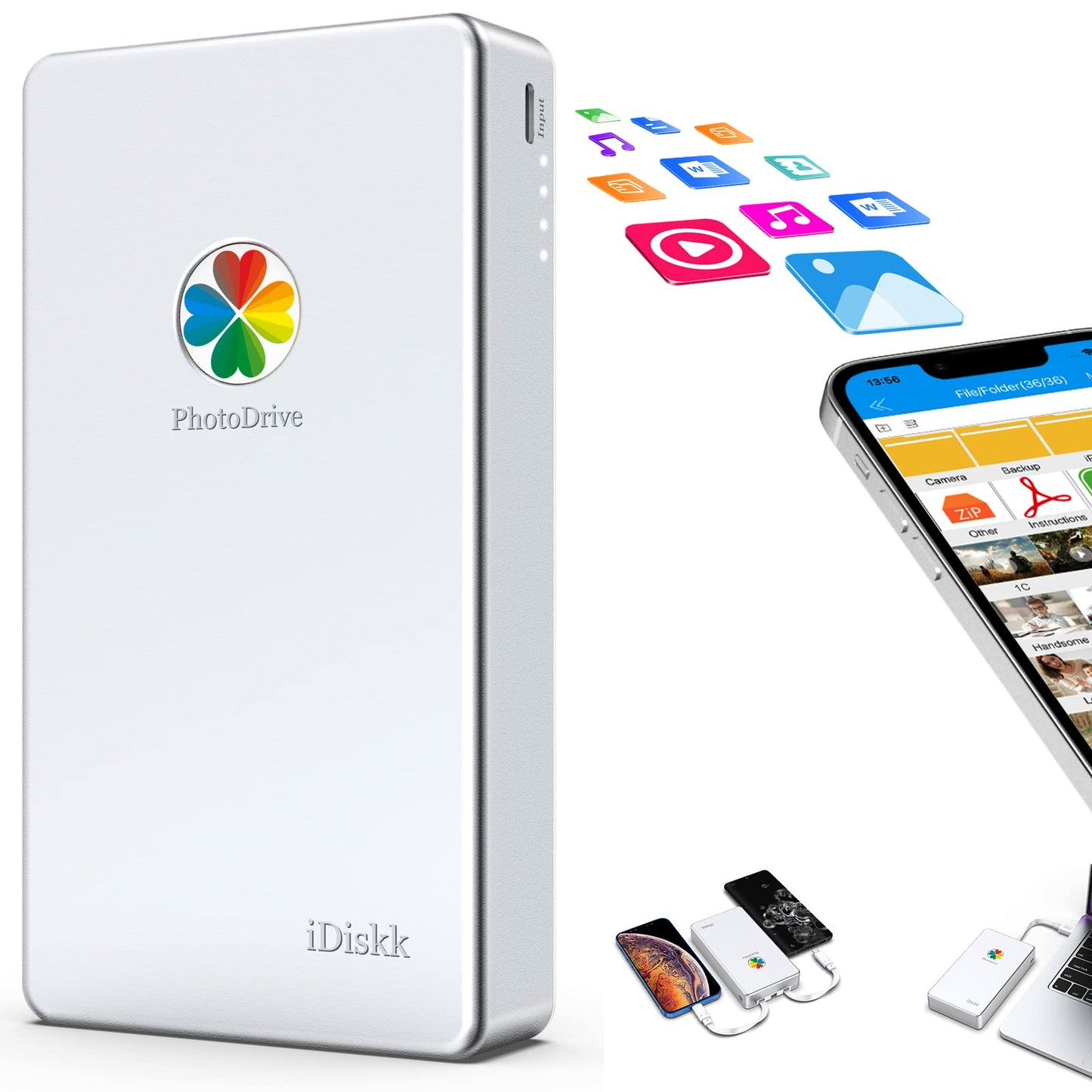 Idiskk App-Le Certified 1Tb External Hard Drive For Iphone Ipad Android Phones,Macbook,Computer To Auto Backup Docs Photos/Video