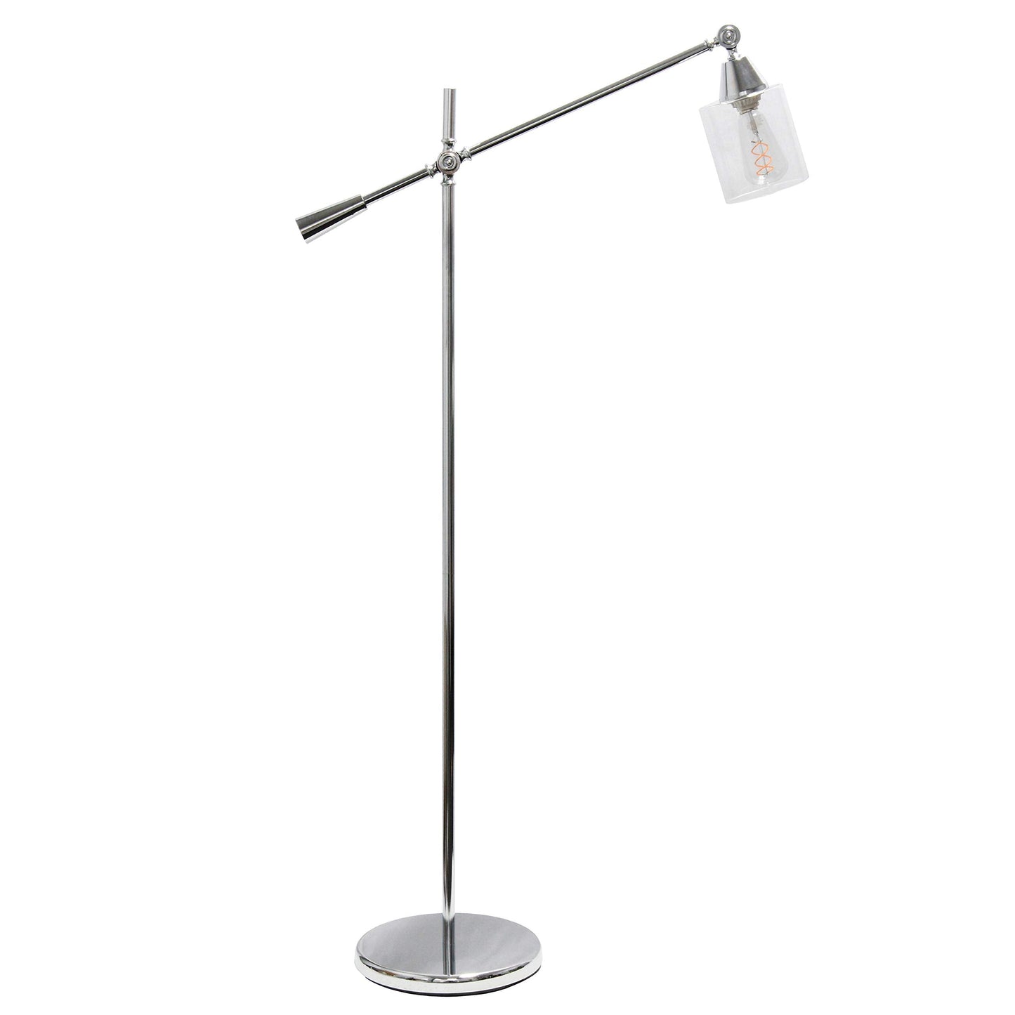 Elegant Designs LF1030-CHR Chrome Floor Lamp with Glass Shade, 30inL x 11inW x 56inH, Metal Construction