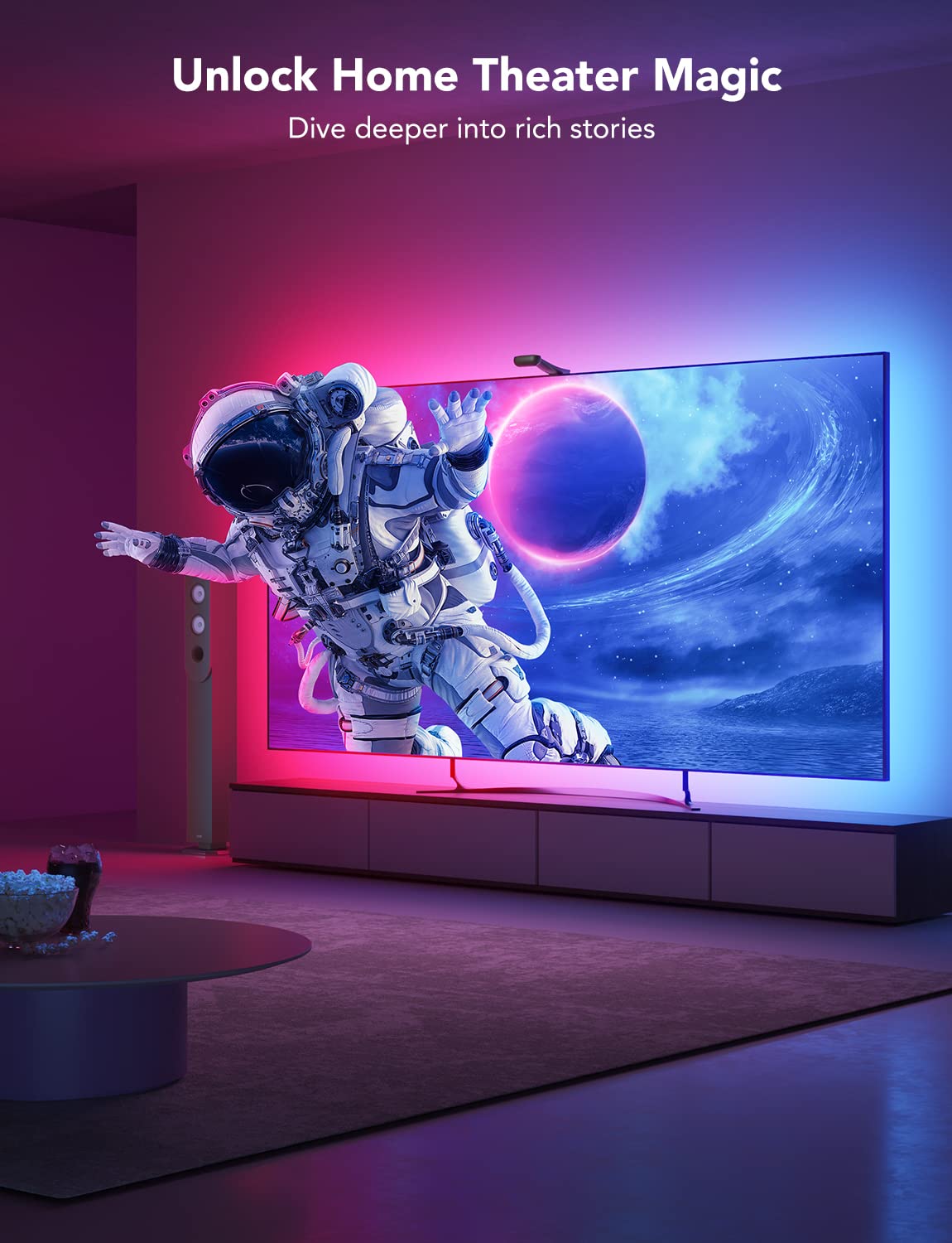 Govee Envisual T2 Rgbic Wi-Fi Led Backlight For 75-85 Inch Tvs, Multicolor, Model H605C, Smart App Control, Music Sync