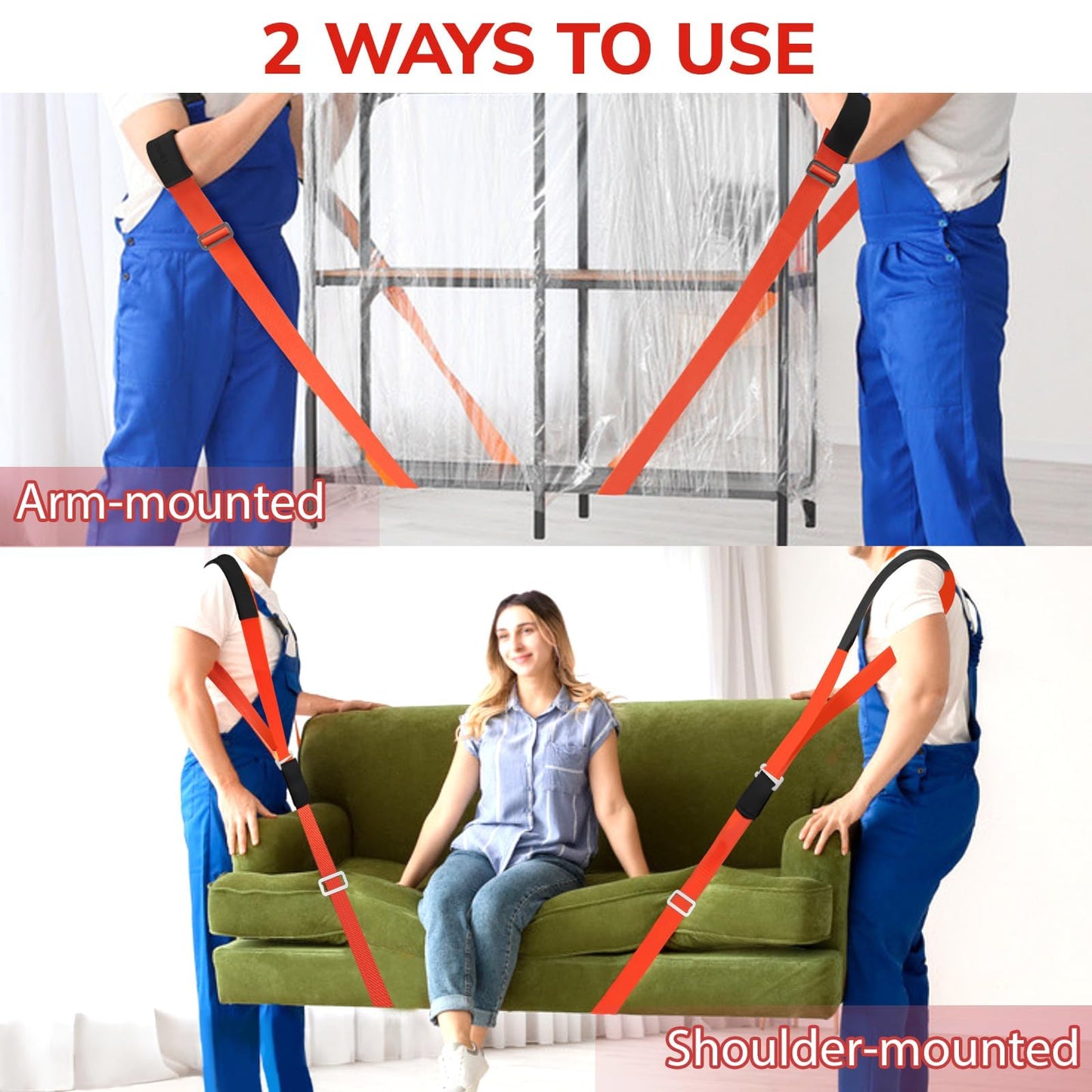 Ytonet Moving Straps, Lifting Straps for Move Furniture, 2-Person Shoulder Lifting and Moving System for Appliances, Mattresses, Heavy Objects up to 800lbs, Furniture Strap Round Sling, Orange