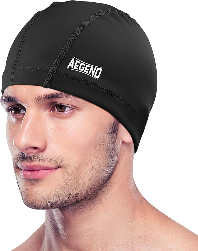 Aegend Fabric Swim Cap, Silicone Waterproof Layer - Breathable Cloth Swimming Cap, Keep Hair Dry with Hight Elasticity for...